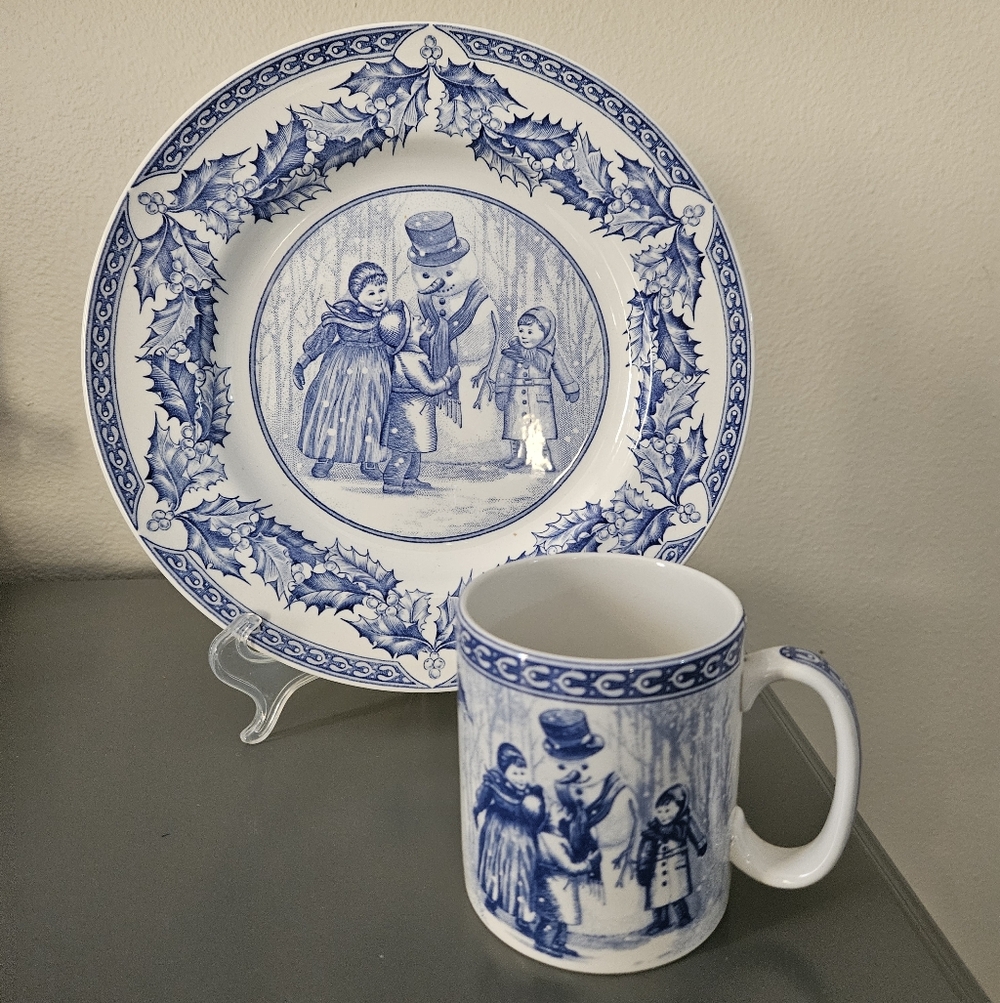 EUC~SPODE "Snowman" First Issue, Victorian Children Plate And Mug Set
